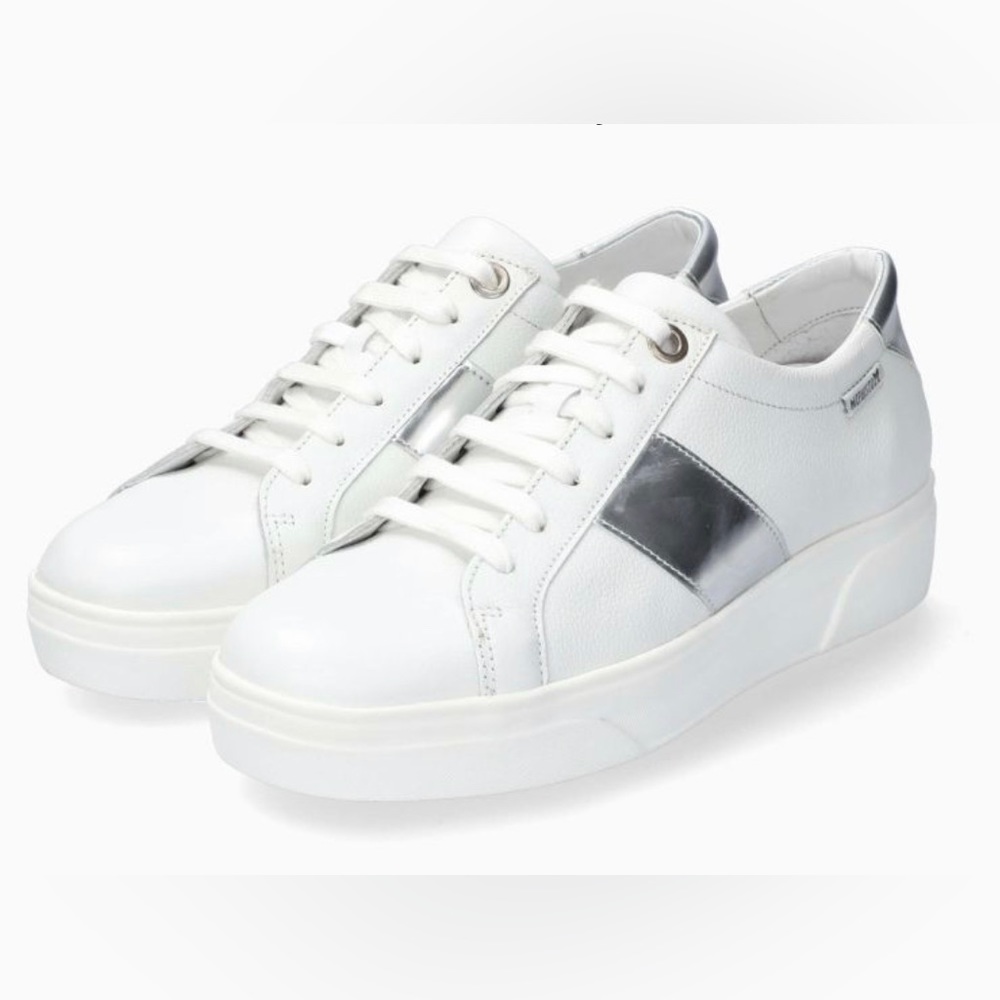 MEPHISTO FAY Sneaker‎ White Leather Textile Smooth Grainy.